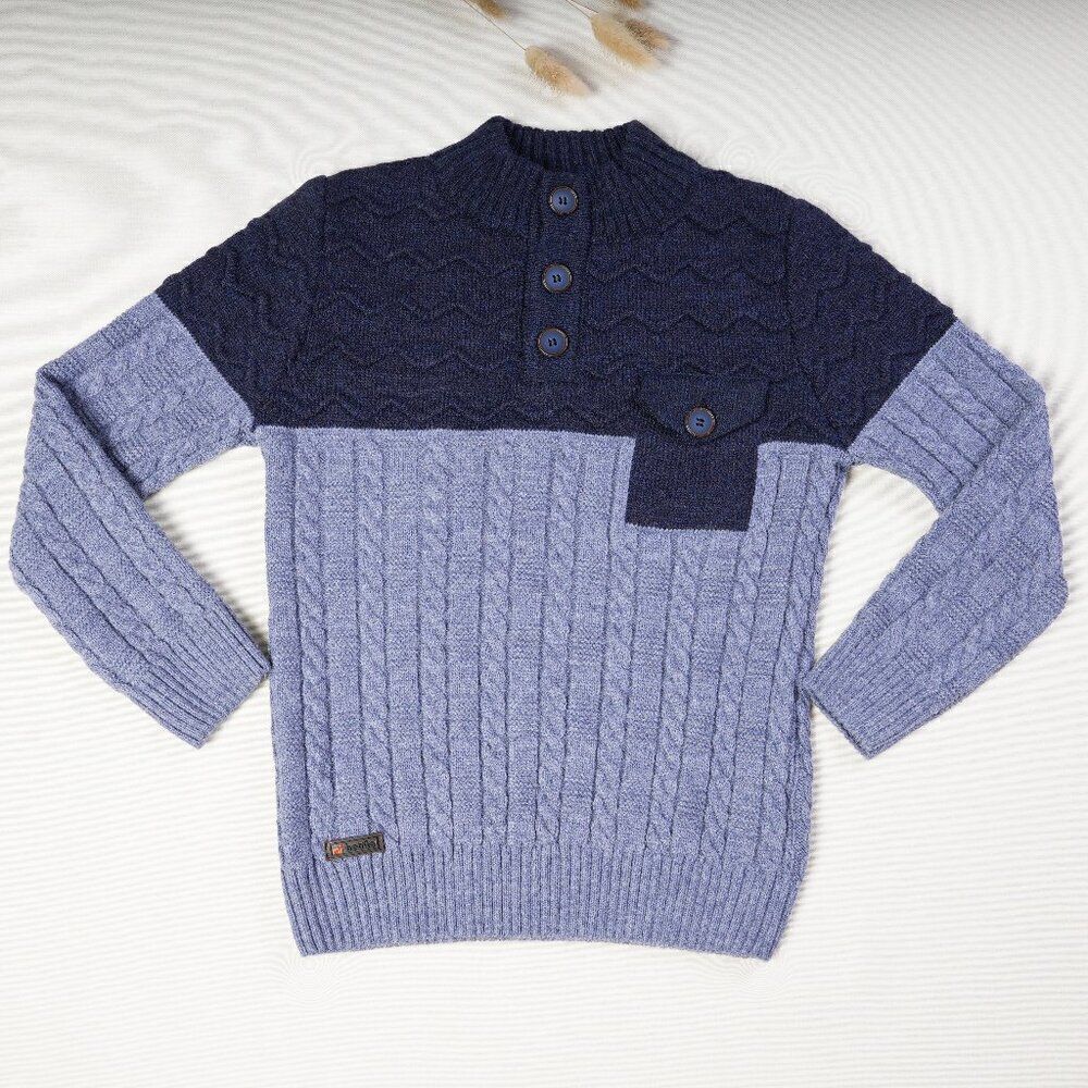 Big Kids Boy's Children's Cable Knit Buttoned Sweater Navy Blue